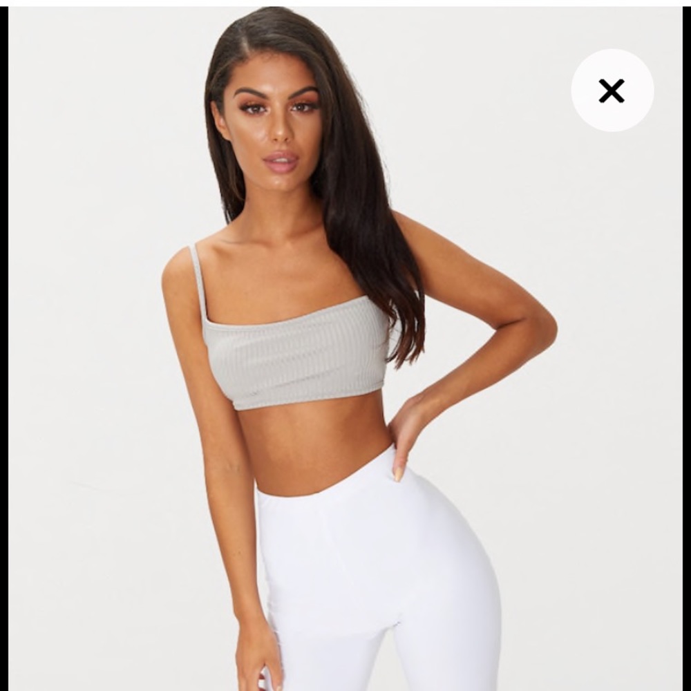 PrettyLittleThing grey rib strappy back bralette